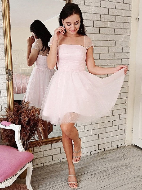 Strapless Short Tulle Beading A-Line/Princess Sleeves Short/Mini Dresses