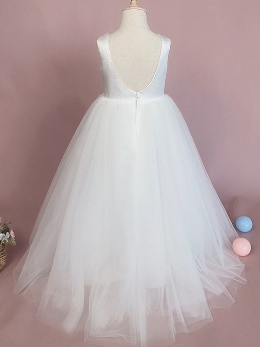 Floor-Length Sleeveless Tulle A-Line/Princess Ruffles Scoop Flower Girl Dresses