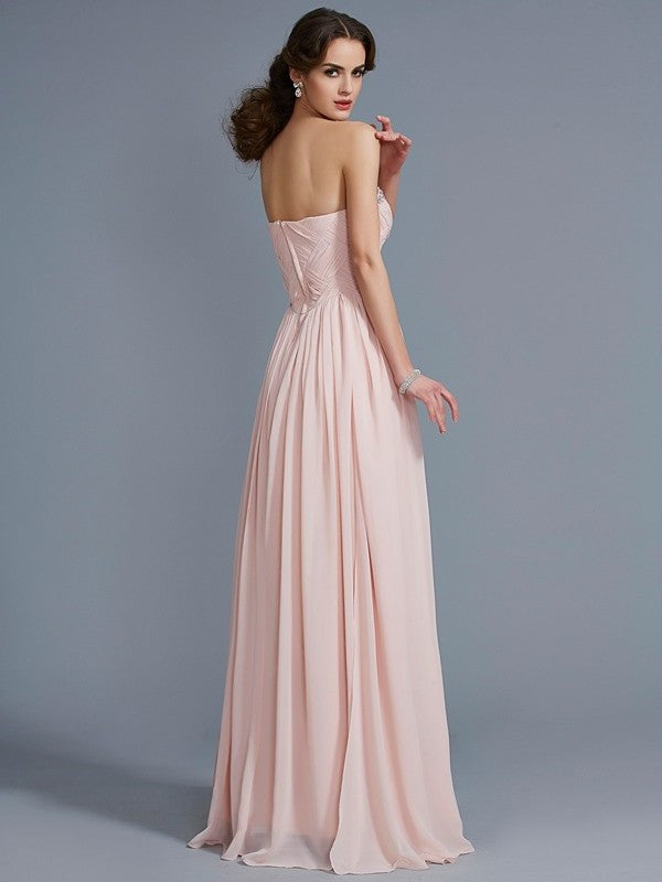 A-Line/Princess Sleeveless Sweetheart Pleats Long Chiffon Dresses