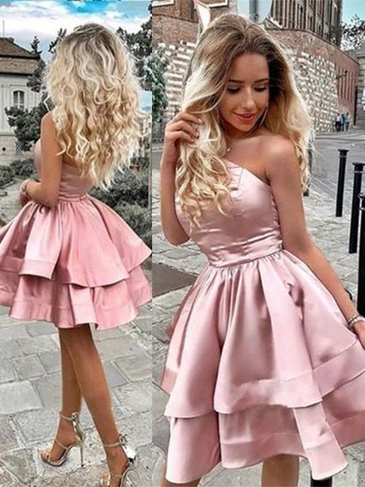 Ruffles Sleeveless A-Line/Princess One-Shoulder Charmeuse Short/Mini Homecoming Dresses