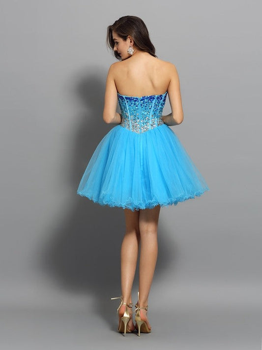 A-Line/Princess Sweetheart Homecoming Dresses Ruffles Sleeveless Short Satin Cocktail Penny Dresses