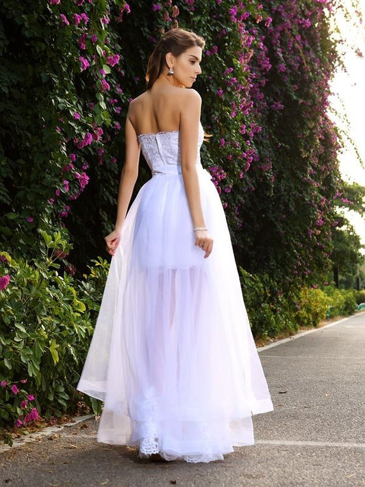 Trumpet/Mermaid Long Sweetheart Applique Sleeveless Tulle Wedding Dresses