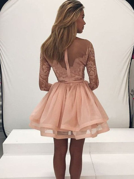 A-Line/Princess Abbey Long Sleeves Scoop Organza Applique Short/Mini Homecoming Dresses Dresses