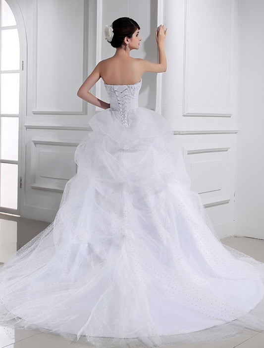 Sweetheart Gown Beading Satin Ball Sleeveless Applique Tulle Wedding Dresses