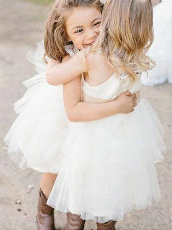 Sash/Ribbon/Belt A-Line/Princess Square Sleeveless Tulle Knee-Length Flower Girl Dresses