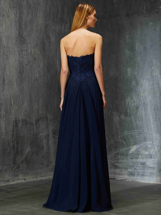 A-Line/Princess Floor-Length Sweetheart Sleeveless Applique Chiffon Dresses