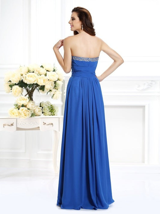 Beading Sleeveless A-Line/Princess V-neck Long Chiffon Dresses