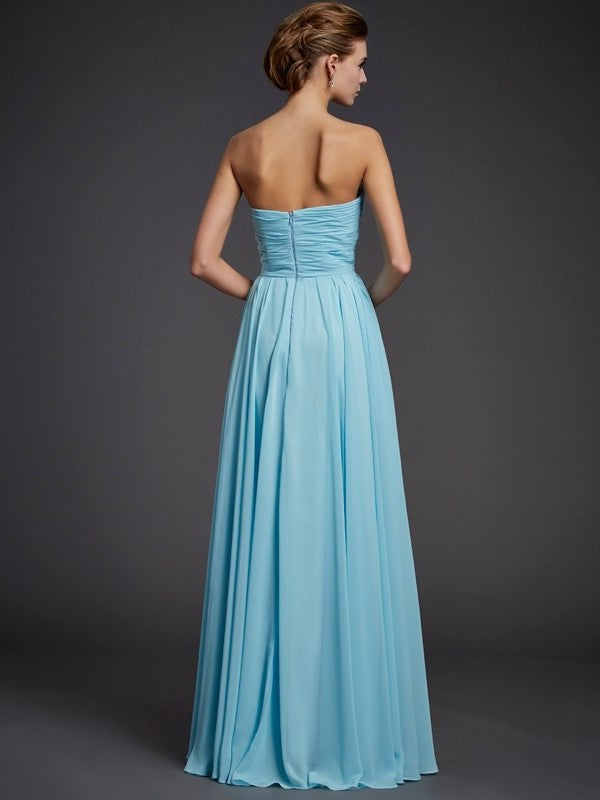 Sleeveless Strapless Sheath/Column Beading Long Chiffon Dresses