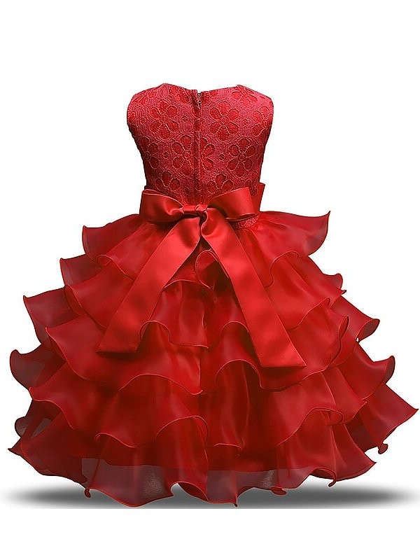 Scoop Organza Sleeveless Tea-Length Ball Gown Ruffles Flower Girl Dresses