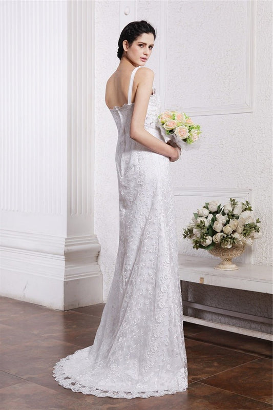 Square Chiffon Sheath/Column Ruched Sleeveless Neck Long Ruffles Net Wedding Dresses