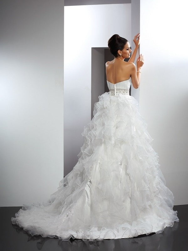 Ruffles Ball Sleeveless Sweetheart Gown Long Organza Wedding Dresses