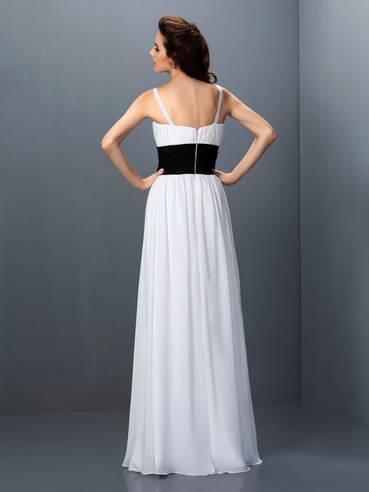 V-neck Sleeveless Long A-Line/Princess Sash/Ribbon/Belt Chiffon Bridesmaid Dresses