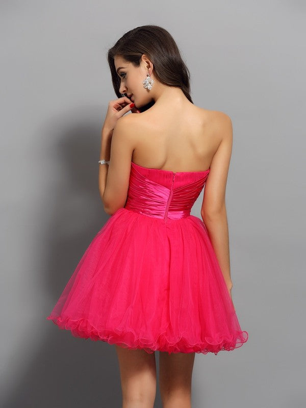 A-Line/Princess Sweetheart Homecoming Dresses Sash/Ribbon/Belt Sleeveless Short Elastic Woven Satin Maritza Cocktail Dresses