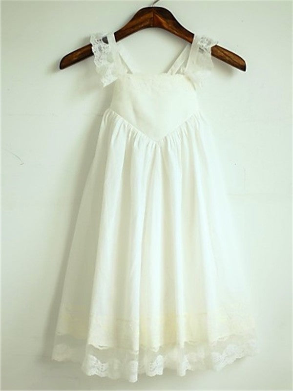 Tea-Length Sleeveless Straps Chiffon Ruffles A-line/Princess Flower Girl Dresses