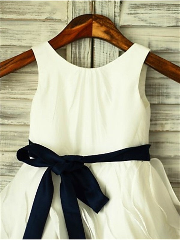 Bowknot A-line/Princess Taffeta Sleeveless Tea-Length Scoop Flower Girl Dresses