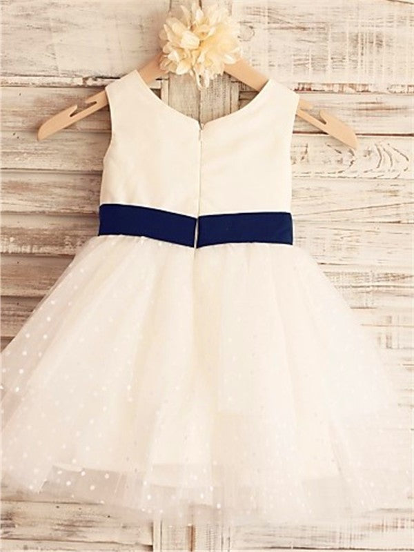 Organza Tea-Length Sleeveless Scoop Hand-made Flower A-line/Princess Flower Girl Dresses