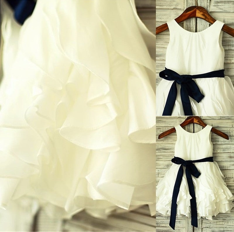 Bowknot A-line/Princess Taffeta Sleeveless Tea-Length Scoop Flower Girl Dresses