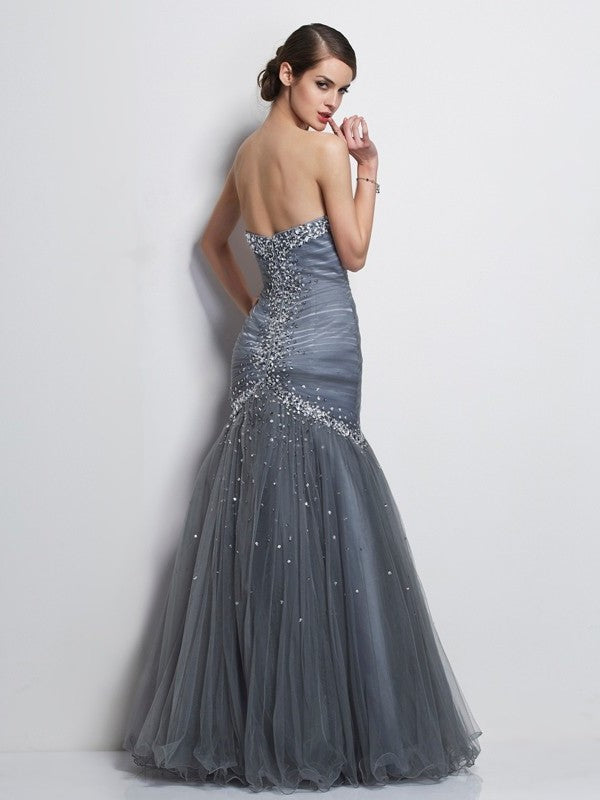 Sleeveless Trumpet/Mermaid Beading Sweetheart Long Net Dresses