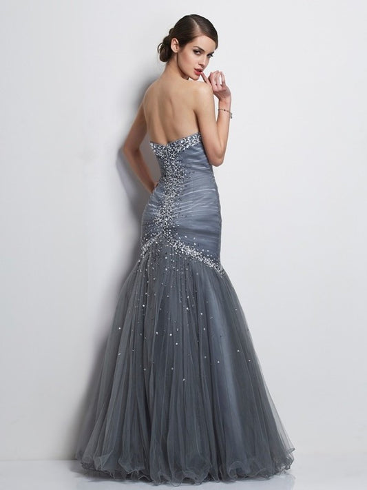 Sleeveless Trumpet/Mermaid Beading Sweetheart Long Net Dresses