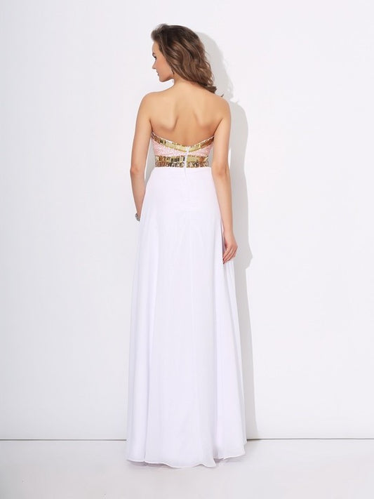 Beading A-Line/Princess Sweetheart Sleeveless Long Chiffon Dresses