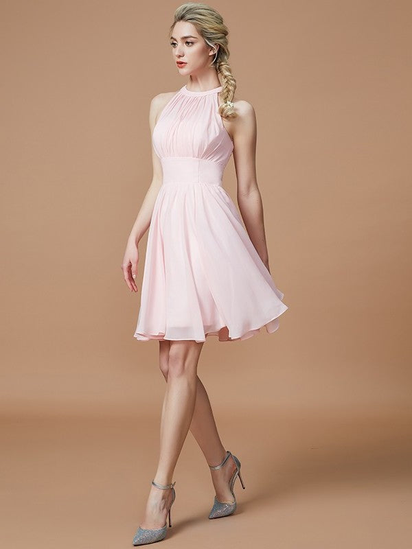 A-Line/Princess Knee-Length Chiffon Sleeveless Scoop Bridesmaid Dresses