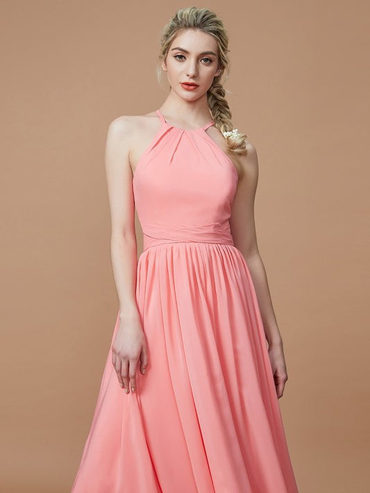 Asymmetrical Halter A-Line/Princess Sleeveless Chiffon Bridesmaid Dresses