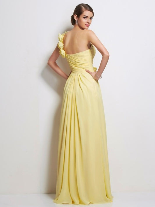 One-Shoulder Sleeveless A-Line/Princess Beading Long Chiffon Dresses