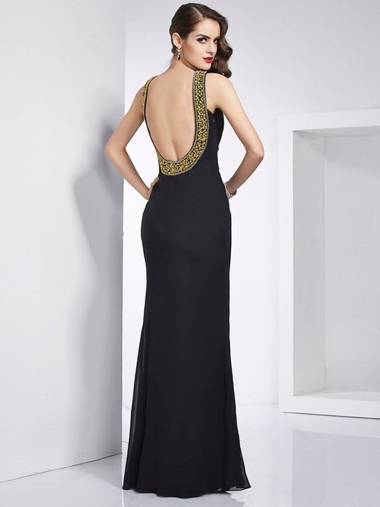 Trumpet/Mermaid Beading Sleeveless Jewel Long Chiffon Dresses