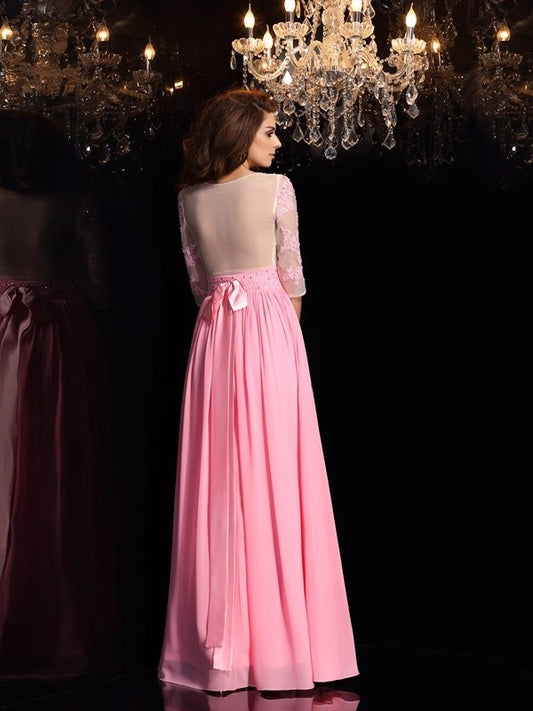 Applique Sleeves 1/2 Long Silk A-Line/Princess Scoop like Satin Dresses