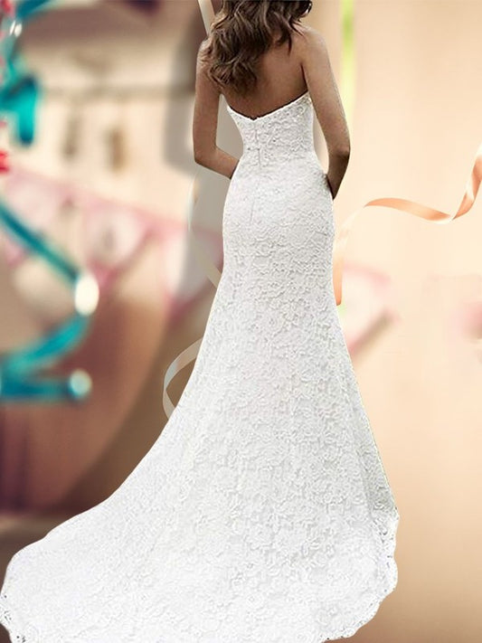 Train Sweep/Brush Trumpet/Mermaid Sweetheart Sleeveless lace Wedding Dresses