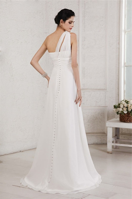 One-Shoulder Beading A-Line/Princess Applique Long Sleeveless Chiffon Wedding Dresses