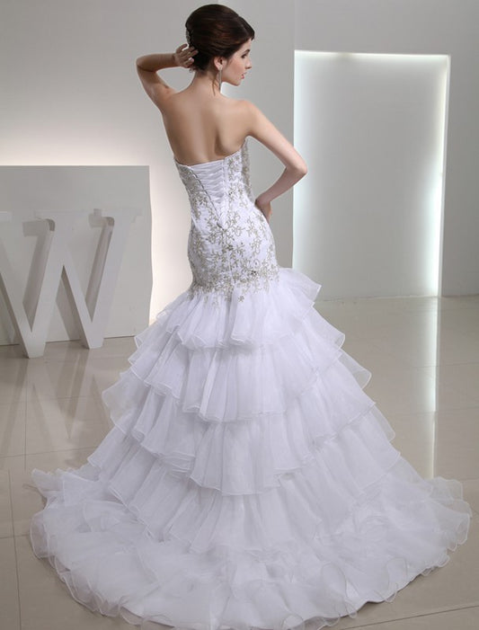 Sweetheart Trumpet/Mermaid Sleeveless Beading Organza Embroidery Wedding Dresses