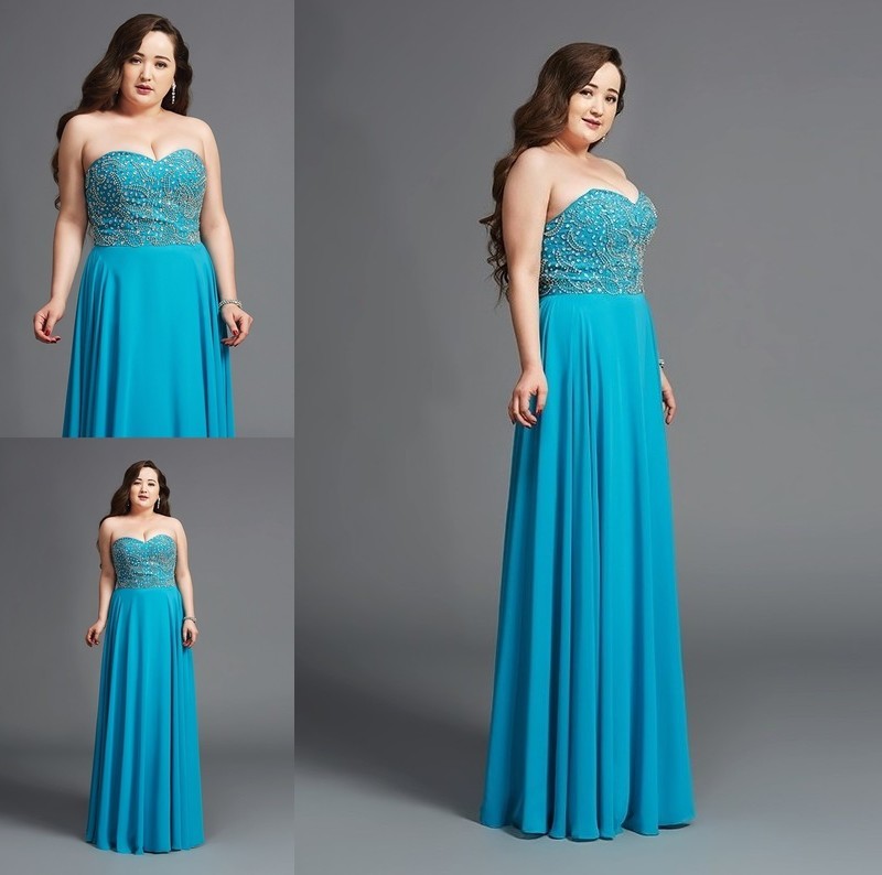 Sleeveless Beading Long Sweetheart A-Line/Princess Chiffon Plus Size Dresses