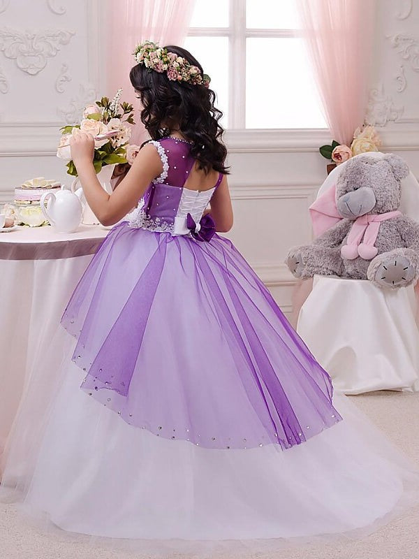 Tulle Ball Jewel Applique Gown Floor-Length Sleeveless Flower Girl Dresses