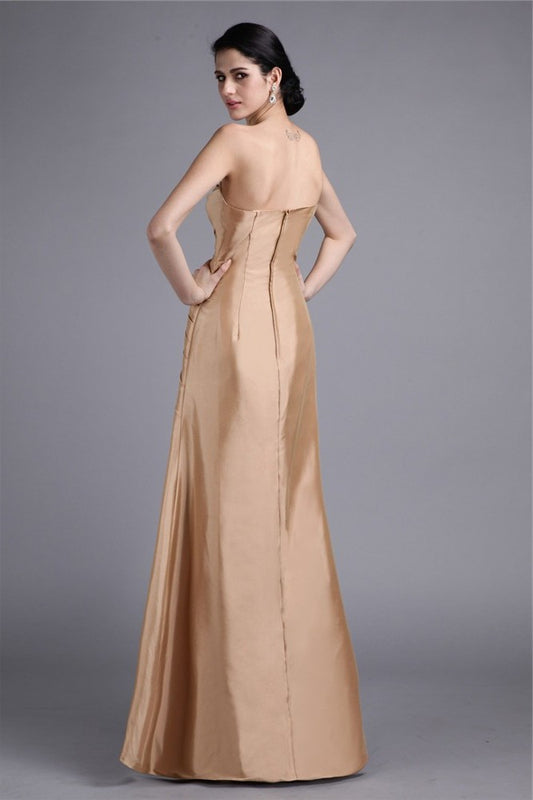 Pleats Strapless Sleeveless Sheath/Column Long Taffeta Dresses