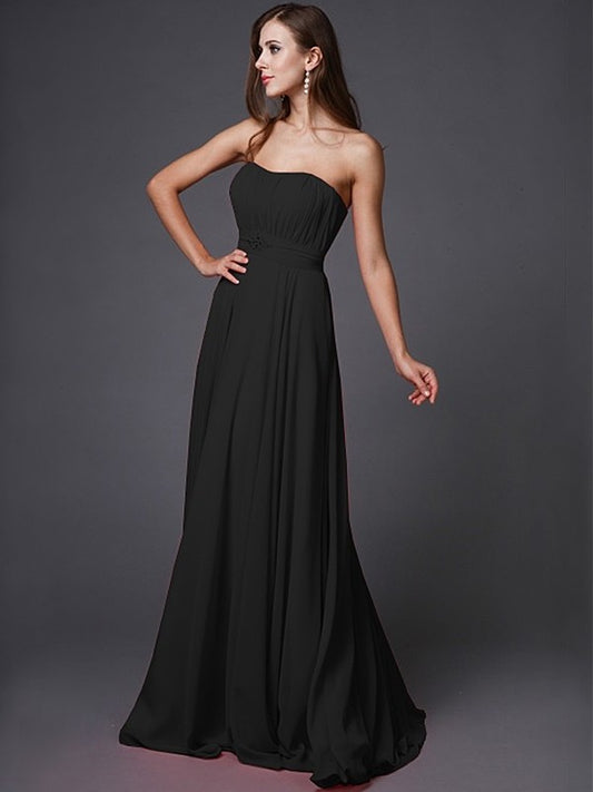 Beading Sleeveless A-Line/Princess Strapless Long Bridesmaid Dresses