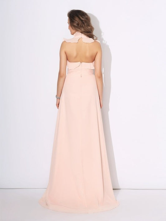 Neck Ruffles High A-Line/Princess Sleeveless Long Chiffon Dresses