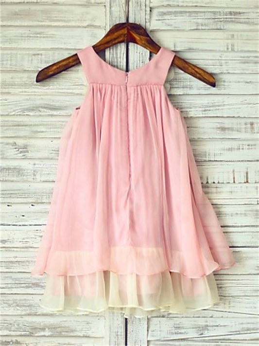 A-line/Princess Chiffon Tea-Length Straps Ruched Sleeveless Flower Girl Dresses