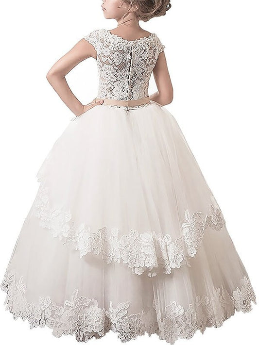 Ball Tulle Lace Scoop Gown Floor-Length Sleeveless Flower Girl Dresses