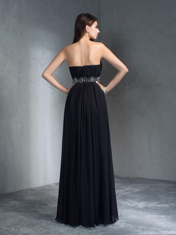 A-Line/Princess Beading Strapless Sleeveless Long Chiffon Dresses