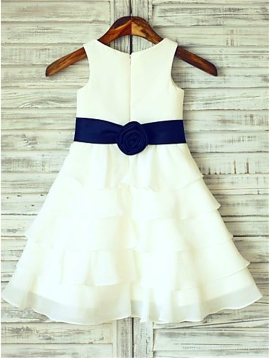 Scoop Tea-Length Sleeveless A-line/Princess Chiffon Ruffles Flower Girl Dresses