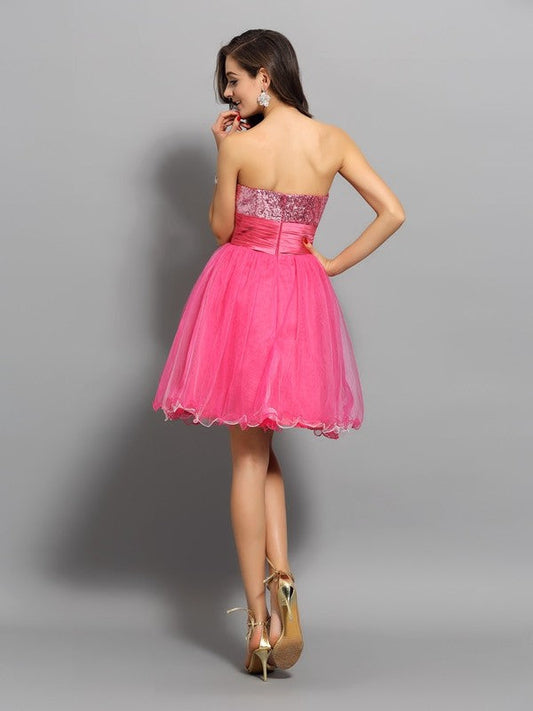 Homecoming Dresses A-Line/Princess Sweetheart Ruffles Sleeveless Short Net Elisabeth Cocktail Dresses