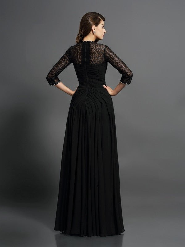 A-Line/Princess Sleeves Bateau 3/4 Long Lace Dresses