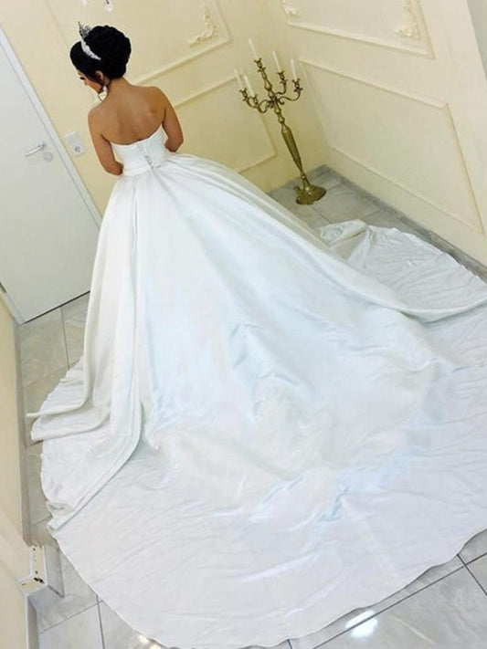 Ball Gown Satin Sweetheart Sash/Ribbon/Belt Sleeveless Cathedral Train Wedding Dresses