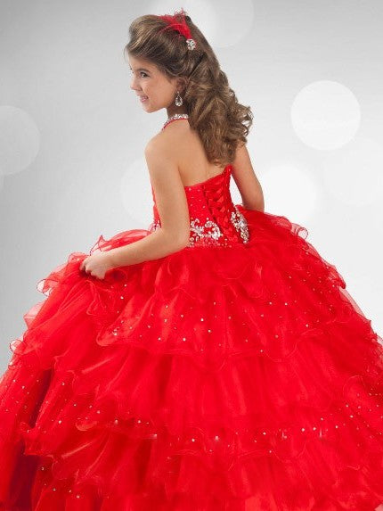 Sequin Gown Rhinestone Ball Organza Sleeveless Long Halter Flower Girl Dresses