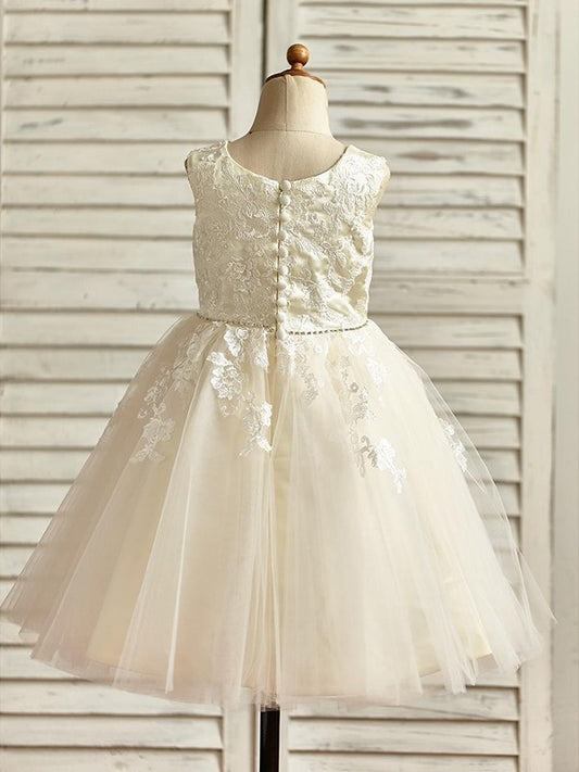 Tulle Ankle-Length Sleeveless Lace A-Line/Princess Scoop Flower Girl Dresses