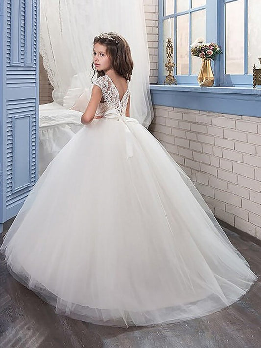 Sleeveless Scoop Tulle Gown Beading Floor-Length Ball Flower Girl Dresses