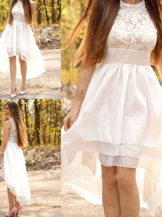 A-Line/Princess Ruched Halter Chiffon Asymmetrical Sleeveless Wedding Dresses