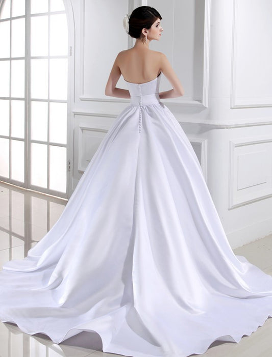 Ball Sleeveless Beading Gown Long Strapless Satin Wedding Dresses