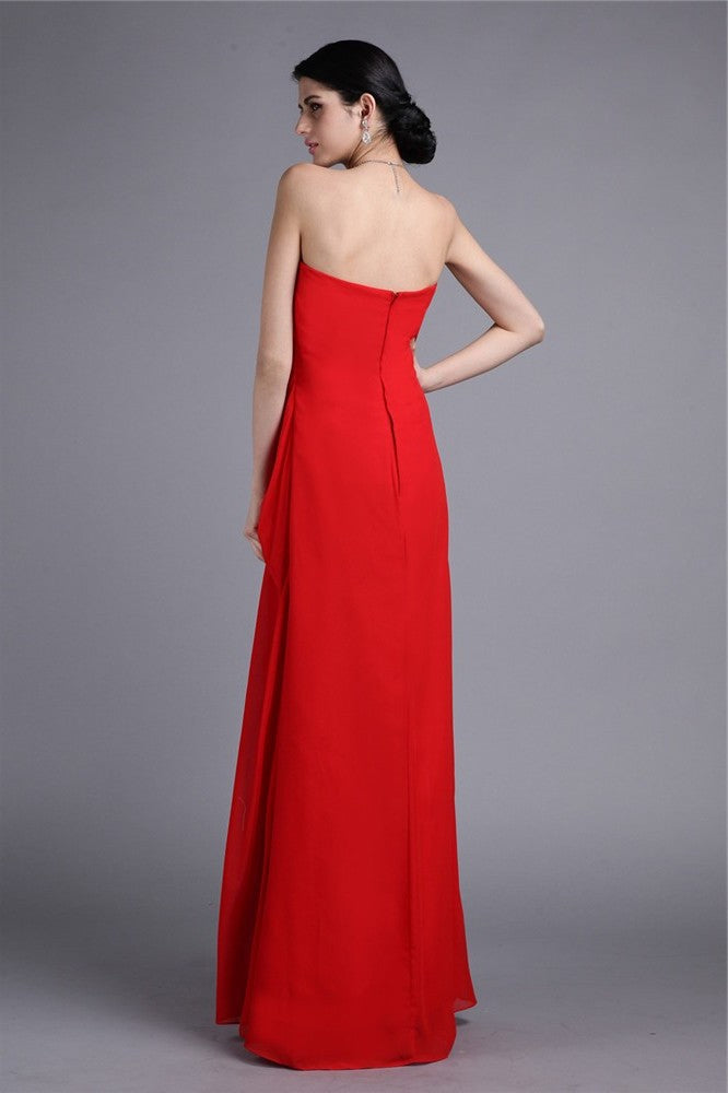 Sheath/Column Pleats Sleeveless Strapless Long Chiffon Dresses